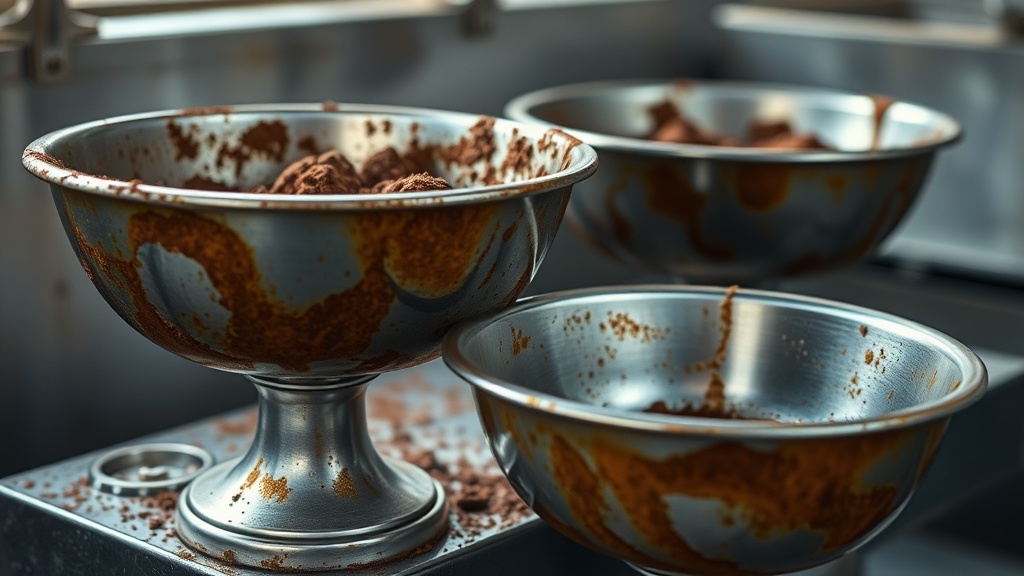 rust and heavy metal leaching in cheap stainless steel elevated bowls